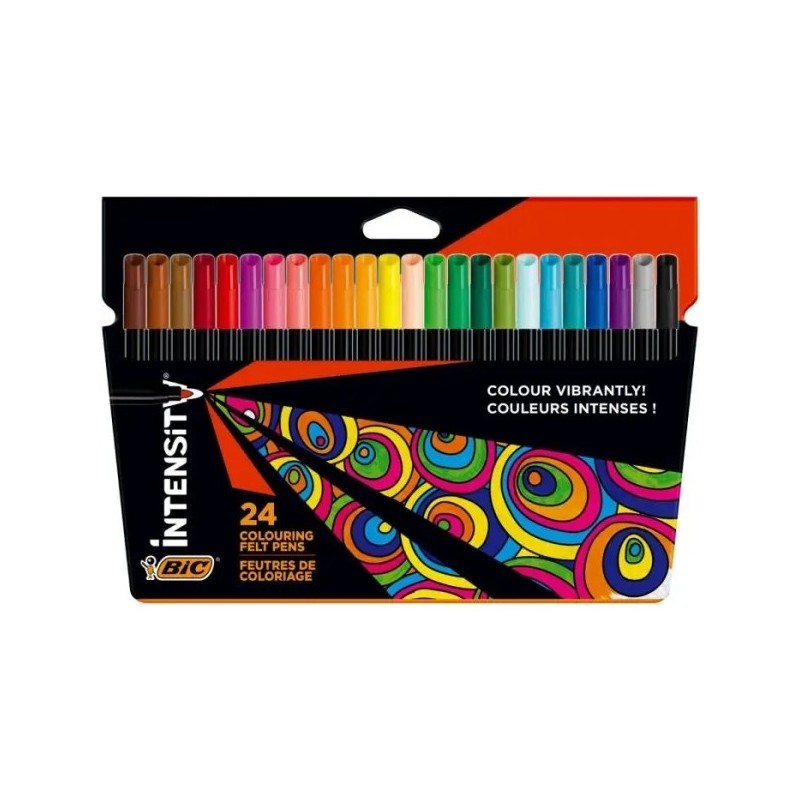 Bic Intensity Pack de 24 Rotuladores - Punta 0.9mm - Tinta con Base de Agua Lavable
